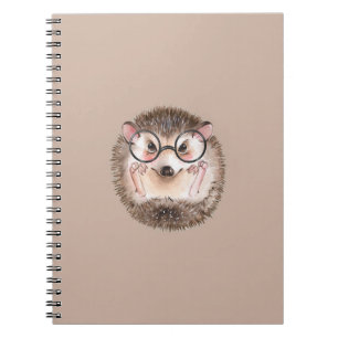 Cute watercolor hedgehog in glasses notebook