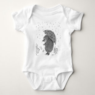Cute Watercolor Hedgehog Rainy Day Whimsical    Baby Bodysuit