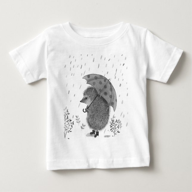 Cute Watercolor Hedgehog Rainy Day Whimsical     Baby T-Shirt (Front)