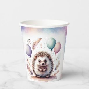 Cute Watercolor Hedgehog with Balloons Birthday Paper Cups