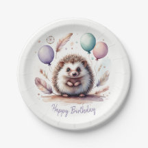 Cute Watercolor Hedgehog with Balloons Birthday 