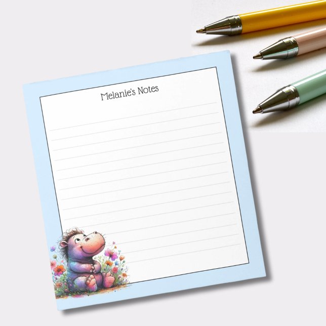 Cute Watercolor Hippo Lined Notepad (Creator Uploaded)