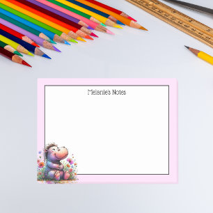 Cute Watercolor Hippo Post-it Notes