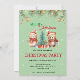 Cute Watercolor Holiday Bear Santa Xmas Party Invitation