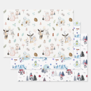 Cute Watercolor Holiday Snowman Christmas Pattern Wrapping Paper Sheet