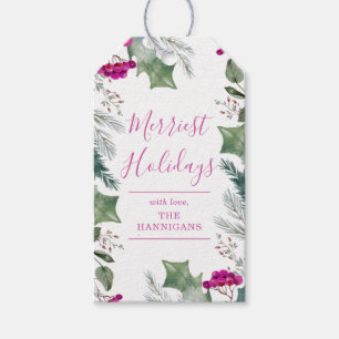 Cute Watercolor Holly Greenery Christmas Gift Tags