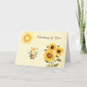 Cute Watercolor Honey Bee and Sunflower Card