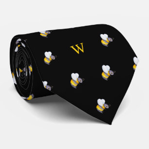 Cute Watercolor Honey Bee Monogram Initial Black Tie
