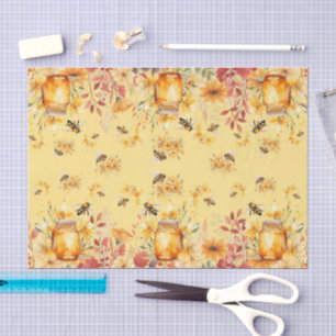 Cute Watercolor Honey Bees & Flowers Tissue Paper