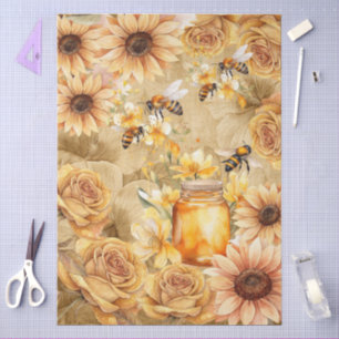Cute Watercolor Honey Bees & Sunflowers Parchment  Tissue Paper