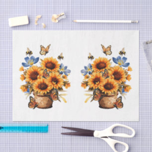 Cute Watercolor Honey Bees & Sunflowers Tissue Paper