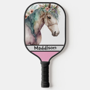 Cute Watercolor Horse Customisable Name  Pickleball Paddle