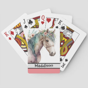 Cute Watercolor Horse Customisable Name Playing Cards