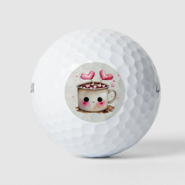 Cute Watercolor Hot Chocolate Mug Golf Balls (Front)