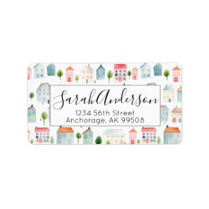 Cute Watercolor Houses Real Estate Label