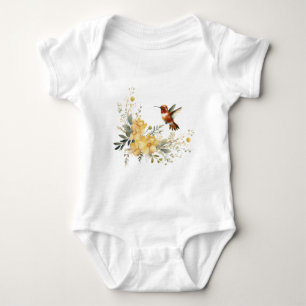 Cute Watercolor Hummingbird Bird Yellow Flowers Baby Bodysuit