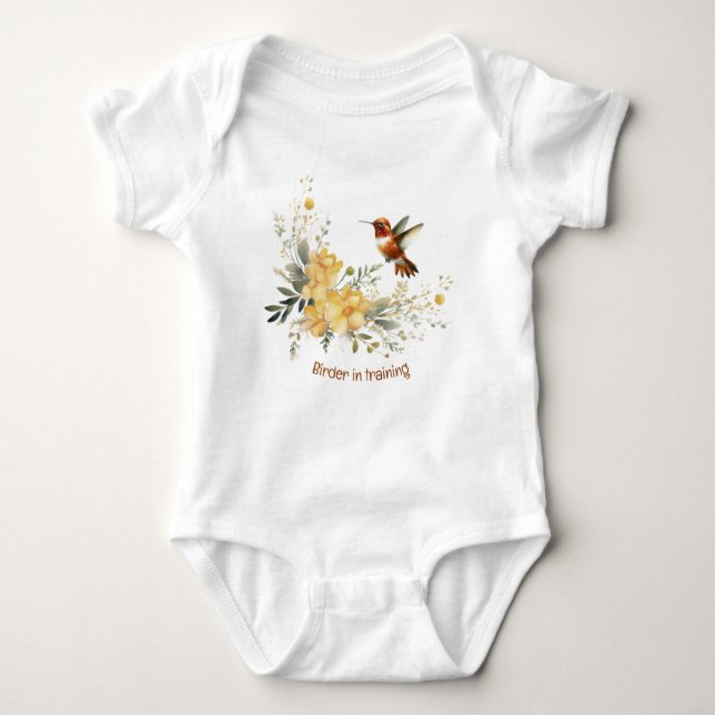 Cute Watercolor Hummingbird Fun Quote Birder Baby Bodysuit (Front)
