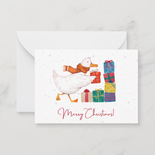 Cute Watercolor Illustrated Goose Christmas  Card (Front)