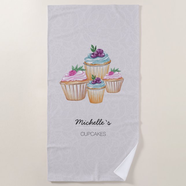 Cute watercolor illustration in pink beach towel (Front)