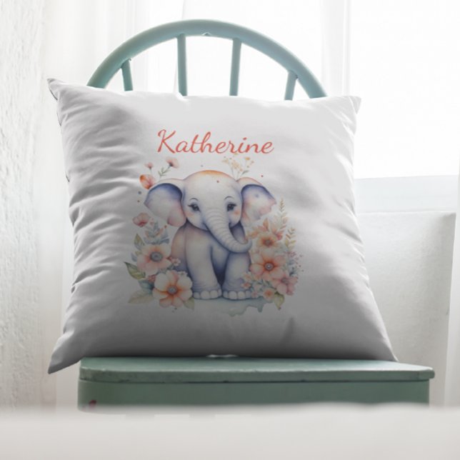 Cute Watercolor Illustration of a Baby Elephant Cushion (Creator Uploaded)