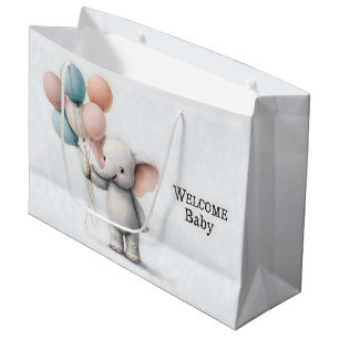 Cute Watercolor Illustration of a Baby Elephant Large Gift Bag