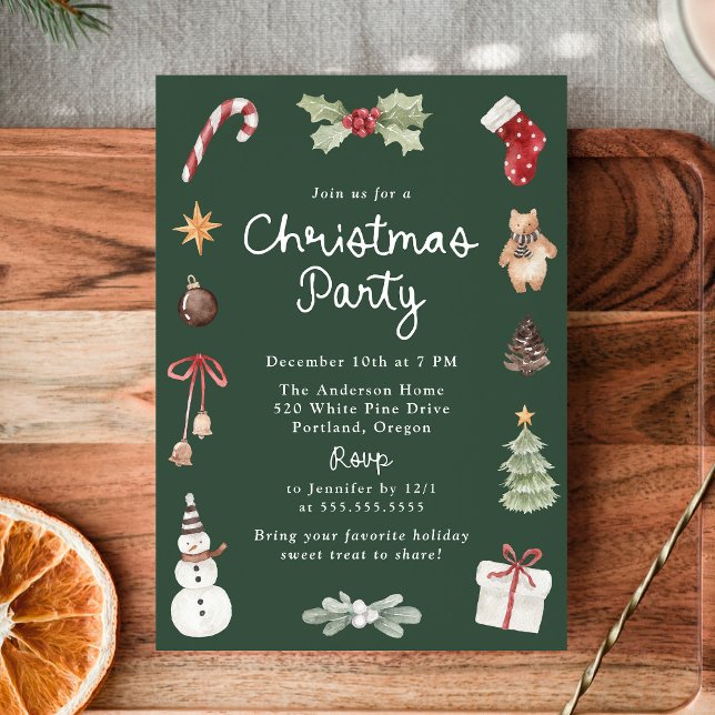 Cute Watercolor Illustrations Christmas Party Invitation (Creator Uploaded)