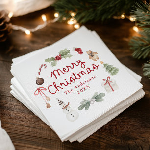 Cute Watercolor Illustrations Merry Christmas Napkin