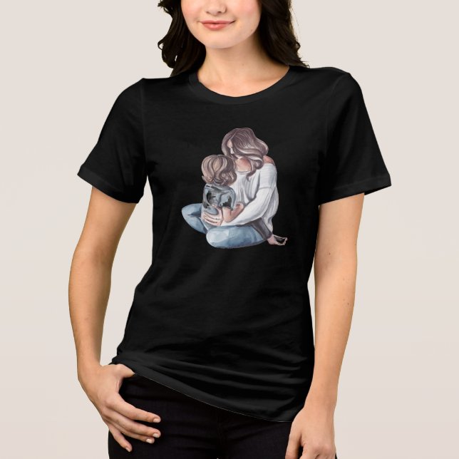 Cute Watercolor In mum's laps Tri-Blend Shirt (Front)
