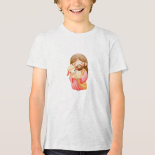 Cute Watercolor Jesus as the Good Shepherd  Tri-Blend Shirt