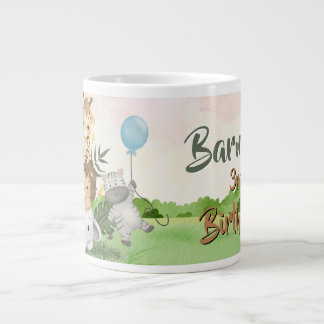 Cute Watercolor Jungle Animals Birthday Custom Nam Large Coffee Mug