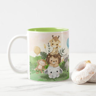 Cute Watercolor Jungle Animals Birthday Custom Nam Two-Tone Coffee Mug