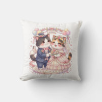 Cute Watercolor Just Married Cats Wedding Throw