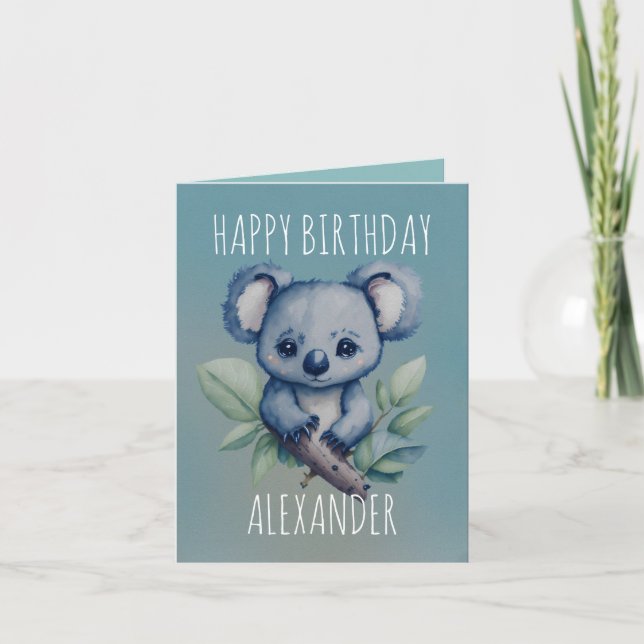 Cute watercolor Kawaii Koala folded birthday Card (Front)