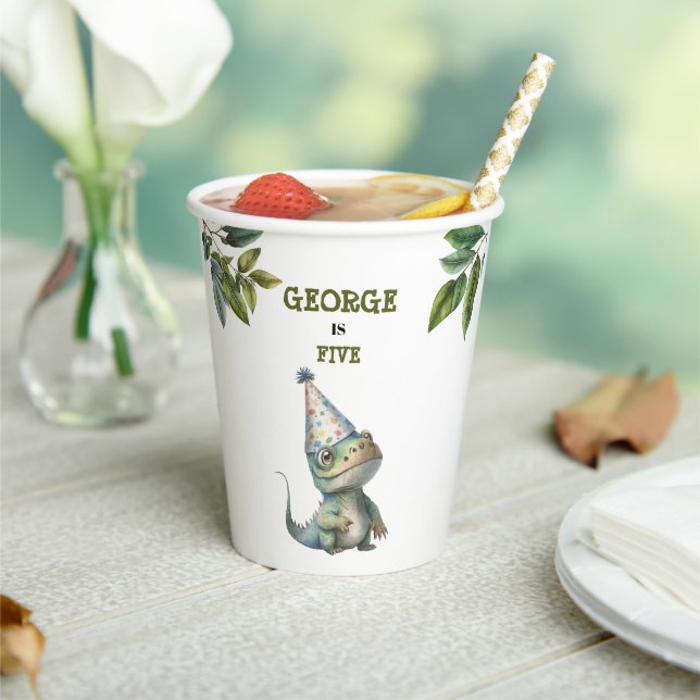 Cute Watercolor Kids Dinosaur Theme Birthday Paper Cups (Insitu)