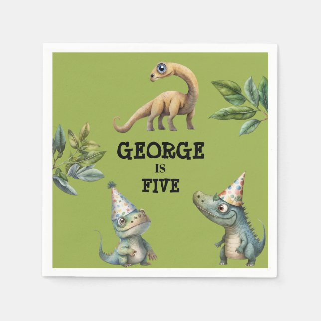 Cute Watercolor Kids Dinosaur Theme Paper Napkin (Front)