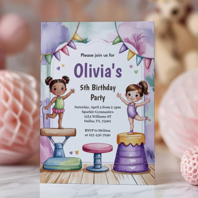 Cute Watercolor Kids Gymnastics Birthday  Invitation (Creator Uploaded)