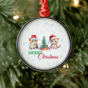 Cute Watercolor kitten cat Santa Christmas party C Metal Tree Decoration