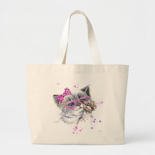 Cute Watercolor Kitten Large Tote Bag