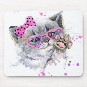 Cute Watercolor Kitten Mouse Pad