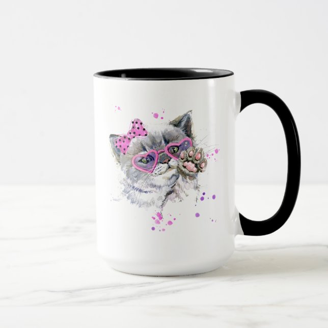 Cute Watercolor Kitten Mug (Right)
