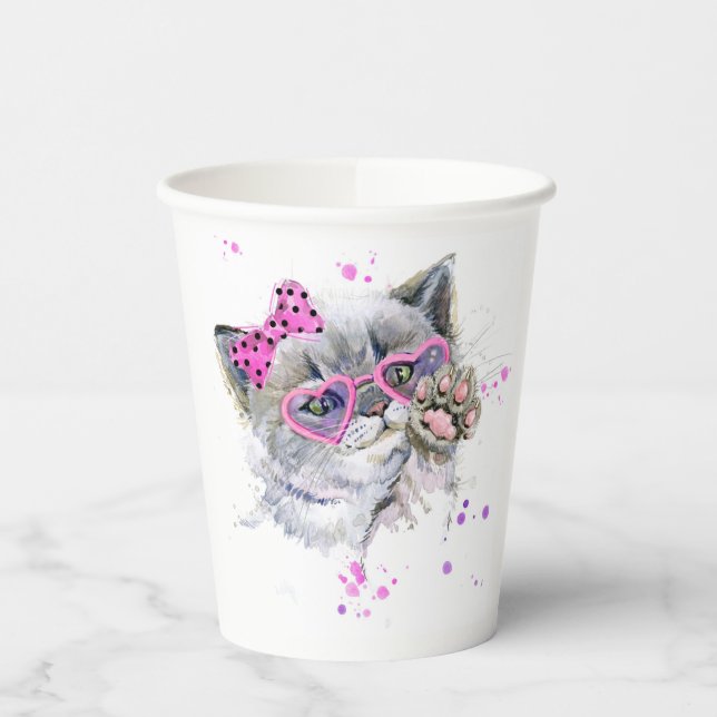 Cute Watercolor Kitten Paper Cups (Left)