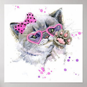 Cute Watercolor Kitten Poster