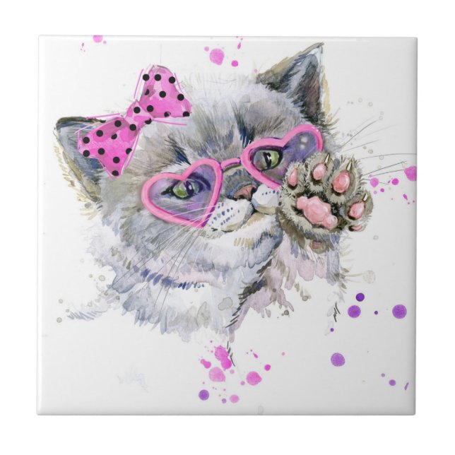 Cute Watercolor Kitten Tile (Front)