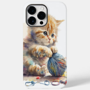 CUTE WATERCOLOR KITTEN WITH BALL OF YARN iPhone 14 PRO MAX CASE