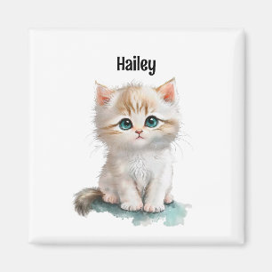 Cute Watercolor Kitten with Blue Eyes Magnet