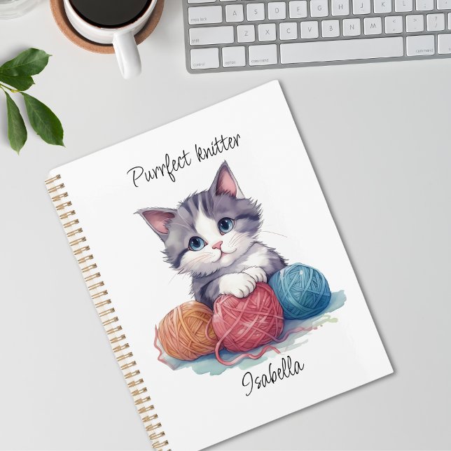 Cute watercolor kitten with yarns custom name planner (Creator Uploaded)
