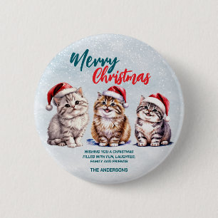 Cute watercolor kitty cat Santa  Merry Christmas  6 Cm Round Badge