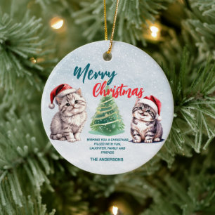 Cute watercolor kitty cat Santa Merry Christmas Ceramic Tree Decoration