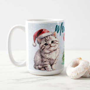 Cute watercolor kitty cat Santa Merry Christmas Coffee Mug