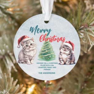 Cute watercolor kitty cat Santa Merry Christmas Ornament